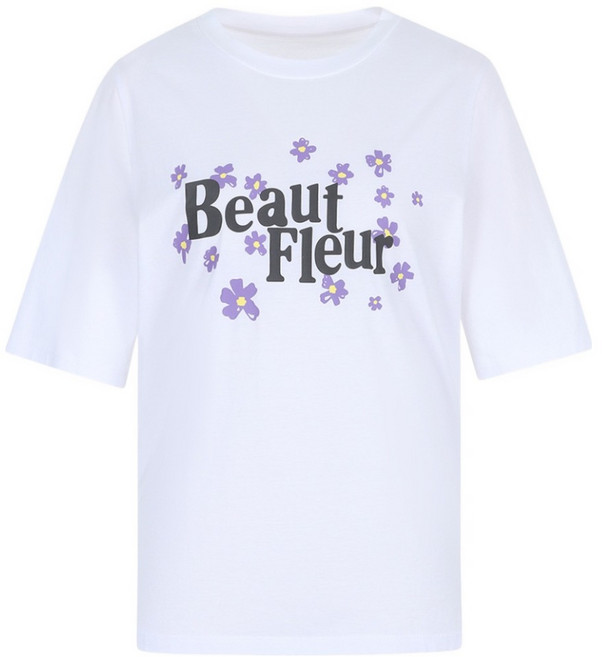 올리비아로렌 여성용 통기성 레터링 포인트 면 티셔츠 VOBAS5M3341