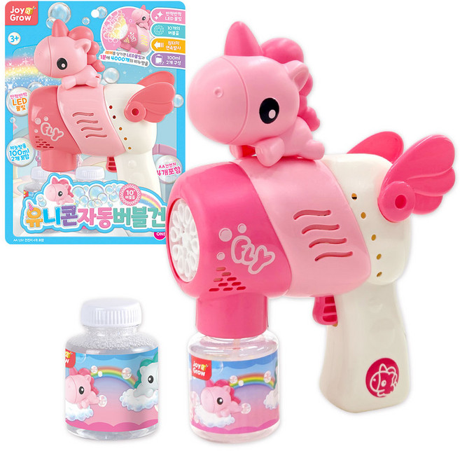 원앤원 LED 10버블홀 유니콘 자동 버블건 + 버블용액 100ml x 2p 세트, 핑크, 1세트