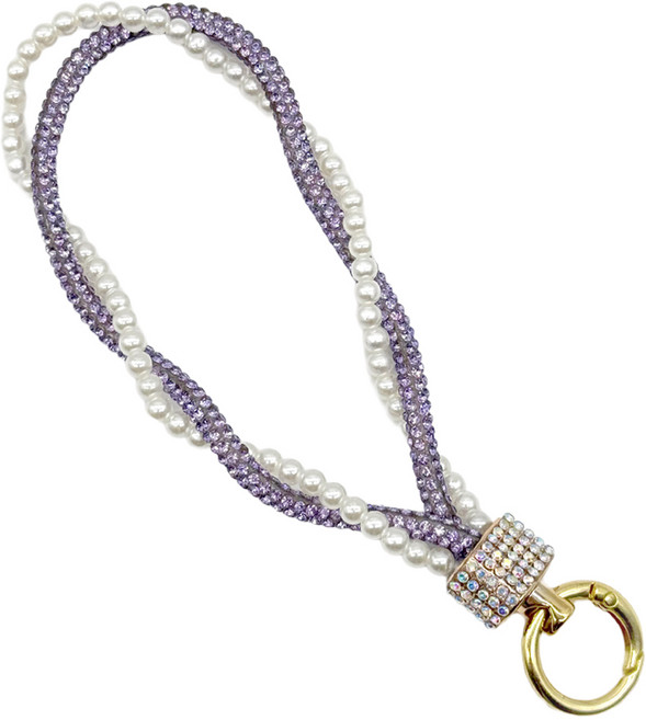 하이온 진주 큐빅 손목 핸드폰 핸디 스트랩 54, 퍼플, 1개