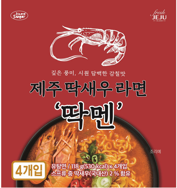 컬러슈가 제주딱새우라면 딱멘 118g, 4개