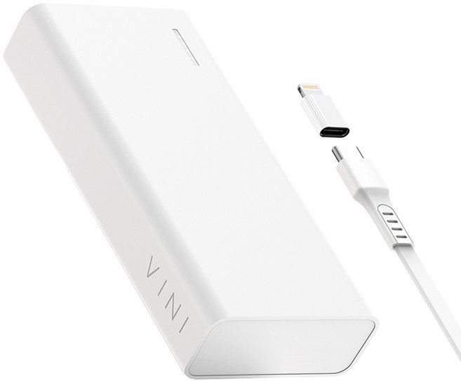 비니 슬림핏 대용량 보조배터리 20000mAh + C타입 케이블 + 8핀 젠더 세트, 화이트, SPE-PA20CPQ