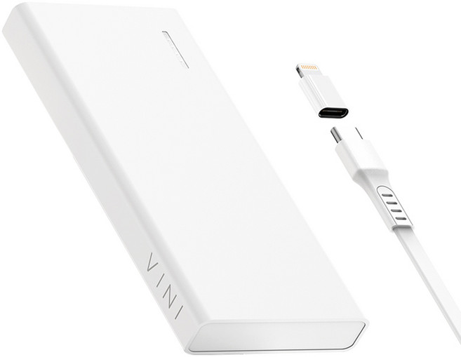 비니 슬림핏 대용량 보조배터리 10000mAh + C타입 케이블 + 8핀 젠더 세트, 화이트, SPE-PA10CPQ