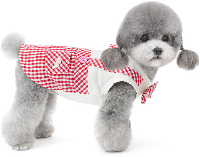 강아지 리본 멜빵 민소매, 레드, 1개