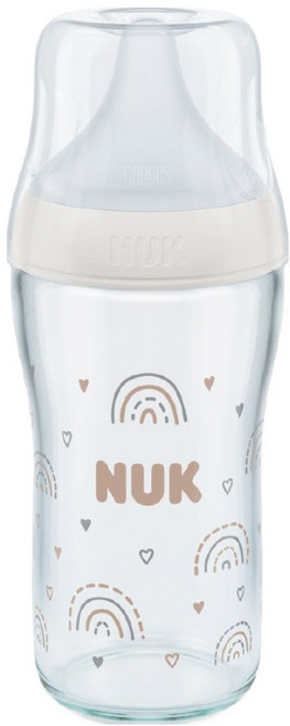 NUK 嬰兒用 Perfect Match 玻璃奶瓶 + 奶嘴 M 套組, 彩虹, 230ml, 1套