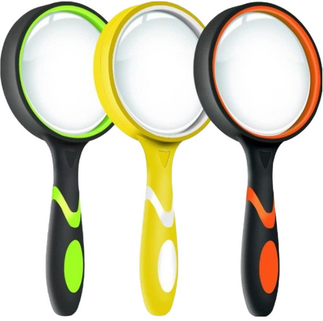 비즈온 아웃도어 실리콘 손잡이 돋보기 50mm 3종 세트, 옐로우, 오렌지, 그린, 1세트
