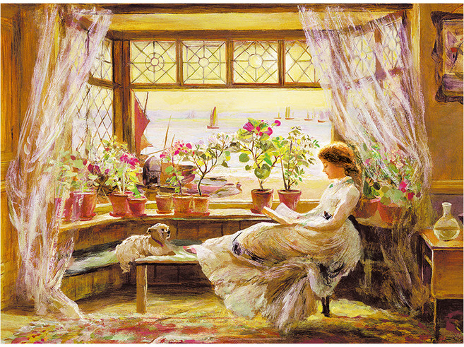 하비스스퀘어 케이엠엘리 DIY 액자형 3D 독서하는 소녀 원형 보석십자수 DIY키트 50 x 40 cm, 혼합색상, 1개