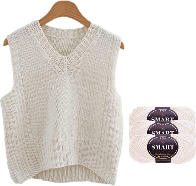 울클럽 뜨개 DIY 크롭 브이넥 니트 베스트 + 인쇄도안 세트, 화이트, 1세트