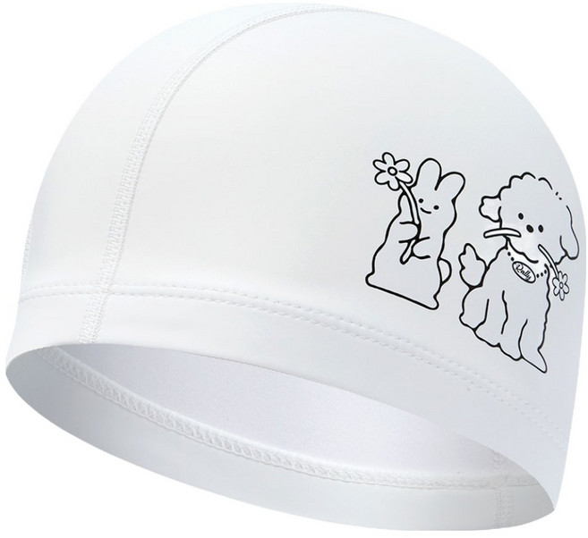 랠리 스포츠 아동용 우레탄 코팅 수모 디자인 수영모자 PRKC923, White, 1개