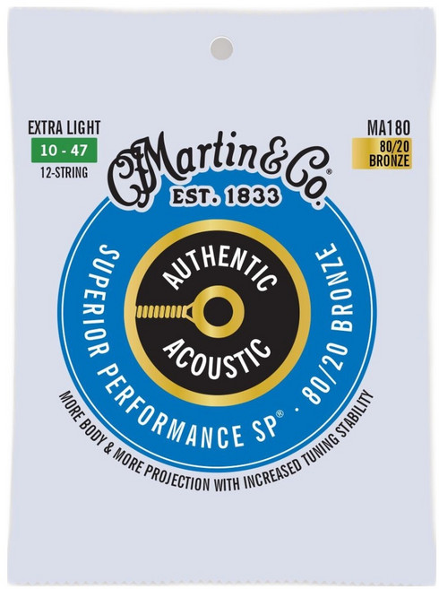 마틴 80/20 Bronze Extra Llight 12현 기타 스트링, MA180, 1개