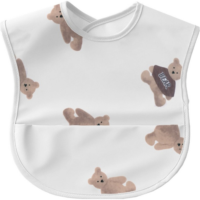 르메이어 유아용 민소매 방수 턱받이 앞치마, 화이트 베어, 1개입, 1개