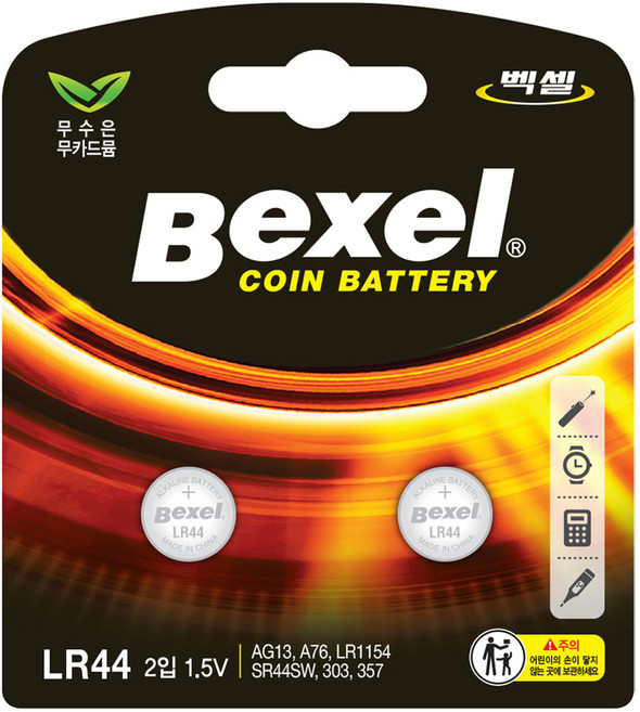 벡셀 코인 건전지 LR44, 2개입, 1개