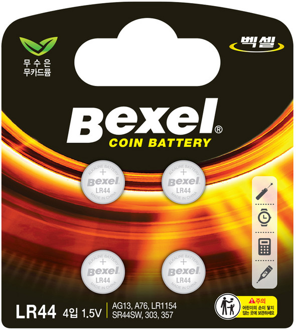 벡셀 코인 건전지 LR44, 4개입, 1개