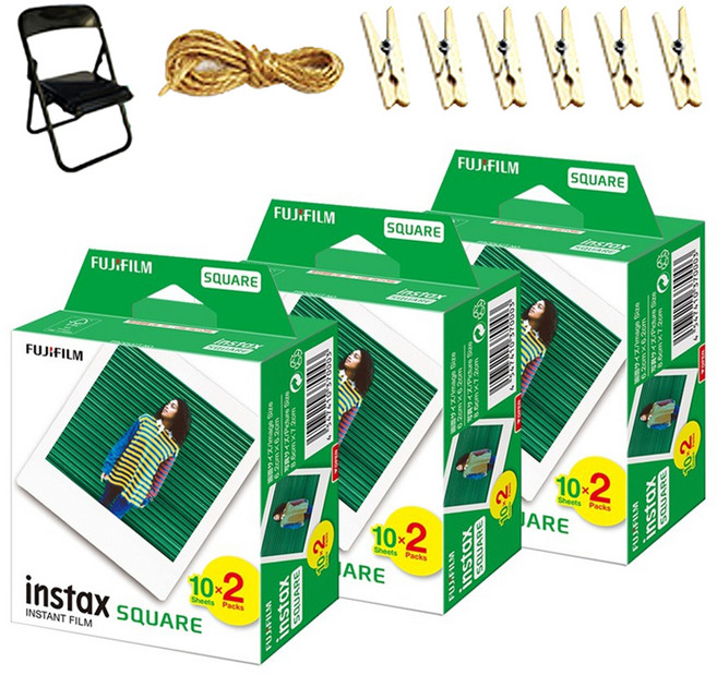 FUJIFILM 富士 instax 方形底片 60入 + 相片椅 隨機出貨 + 相片繩 套組, 1套