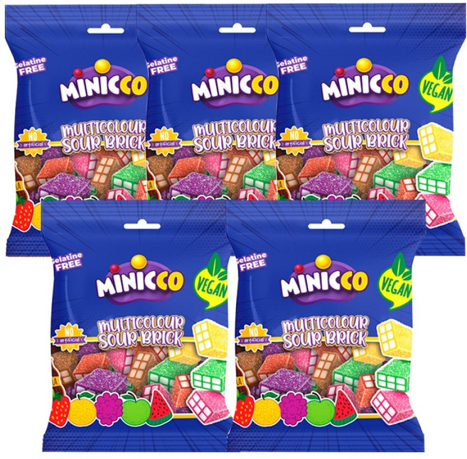 미니꼬 멀티컬러 사우어 브릭 비건젤리, 50g, 5개