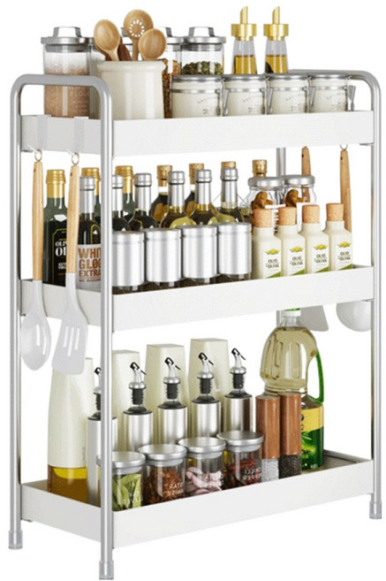 21세기트랜드 홀리쿡 스텐 양념통 정리 도마 수납 일자형 주방선반 3단, 화이트, 1개