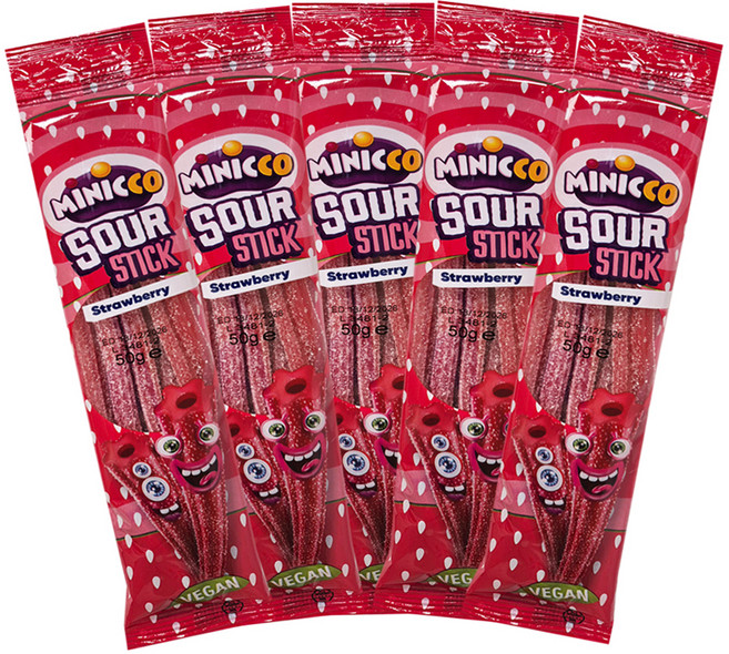 미니꼬 비건젤리 사우어 롱롱 스틱 딸기향, 50g, 5개