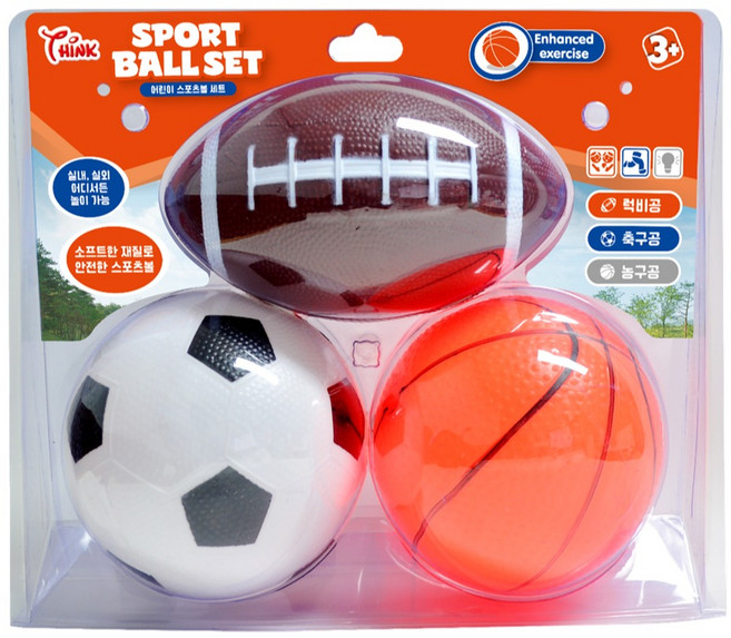 씽크토이 어린이 스포츠볼 럭비공 축구공 농구공 세트, 혼합색상, 1세트