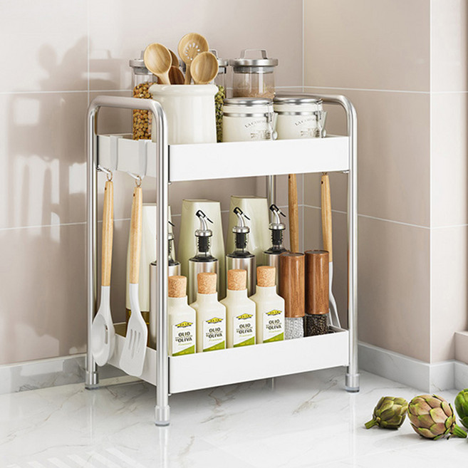 21세기트랜드 홀리쿡 스텐 양념통 정리 도마 수납 일자형 주방선반 2단, 화이트, 1개
