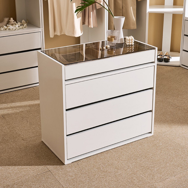 장인가구 채움 드레스룸 아일랜드 서랍장 800 방문설치, 크림 화이트, 4단