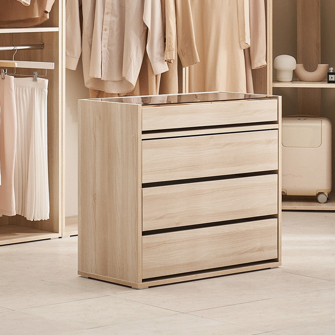 장인가구 채움 드레스룸 아일랜드 서랍장 800 방문설치, 크림 내추럴, 4단