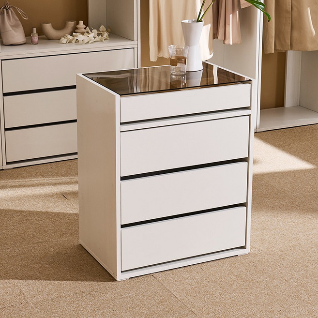 장인가구 채움 드레스룸 아일랜드 서랍장 600 방문설치, 크림 화이트, 4단