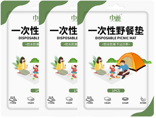 巾鹿 戶外防水防潮雙層一次性野餐墊3件組 附地釘, 白色