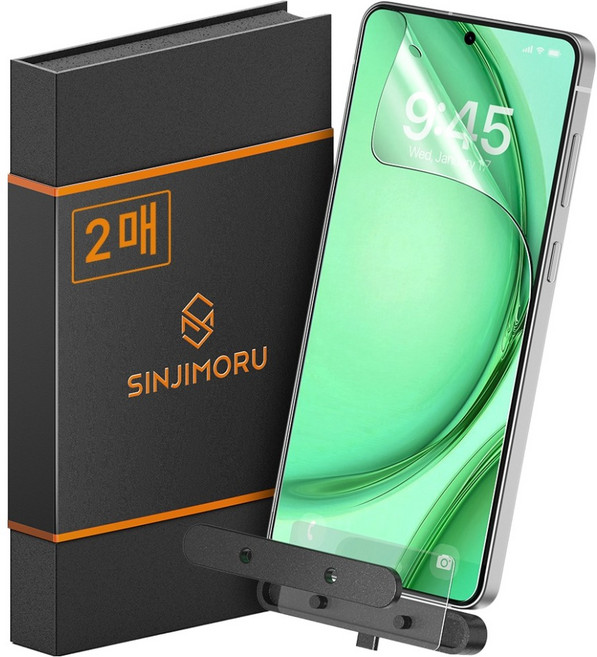 신지모루 쉬운부착 PET 풀커버 복원 휴대폰 액정보호필름 2p 세트, 1세트