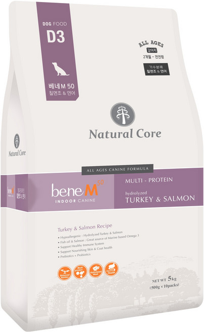 네츄럴코어 전연령 강아지 베네 M50 작은입자 가수분해 건식사료, 칠면조, 5kg, 1개