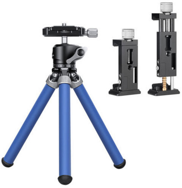 레오포토 카본 스마트폰 클램프 + 미니삼각대 블루 세트, 1세트, 삼각대(MT-02C), 클램프(PC-90II)