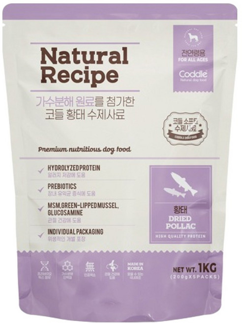코들 전연령용 강아지 네이처 레시피 프리미엄 습식 수제사료 5p, 황태, 1kg, 1개