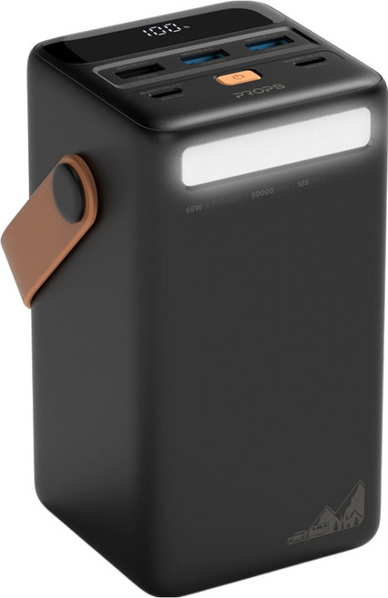 프롭스 65W PPS 초고속 충전 대용량 캠핑용 노트북 보조배터리 50000mAh C타입, 블랙 (PFB108B50)