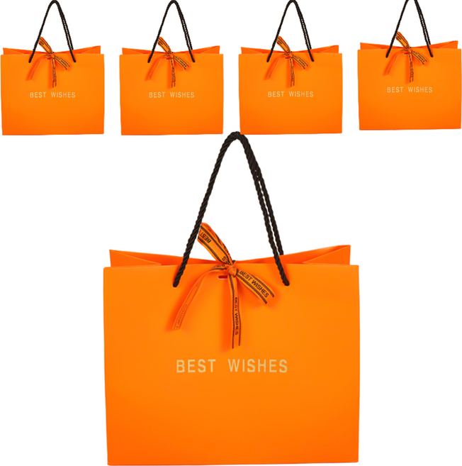 휴고잉 크라프트 리본 선물 종이 쇼핑백, 오렌지, 5개