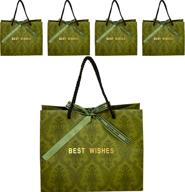 휴고잉 크라프트 리본 선물 종이 쇼핑백, 그린, 5개