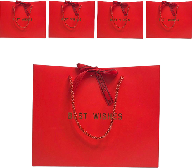휴고잉 크라프트 리본 선물 종이 쇼핑백, 레드, 5개