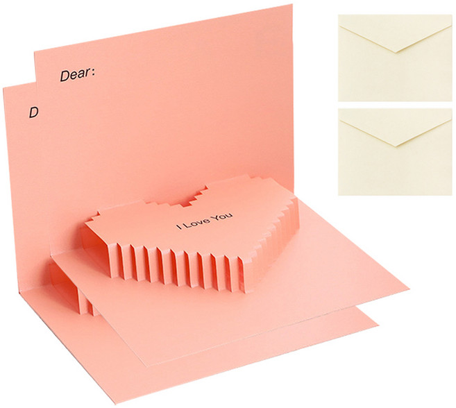 모던앳 3D 입체 러브 팝업 카드 + 봉투 2p 세트, 1세트
