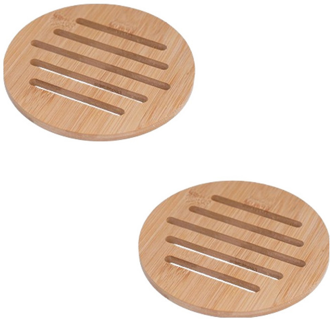 블럭마트 미끄럼방지 나무 냄비받침 소형, 2개