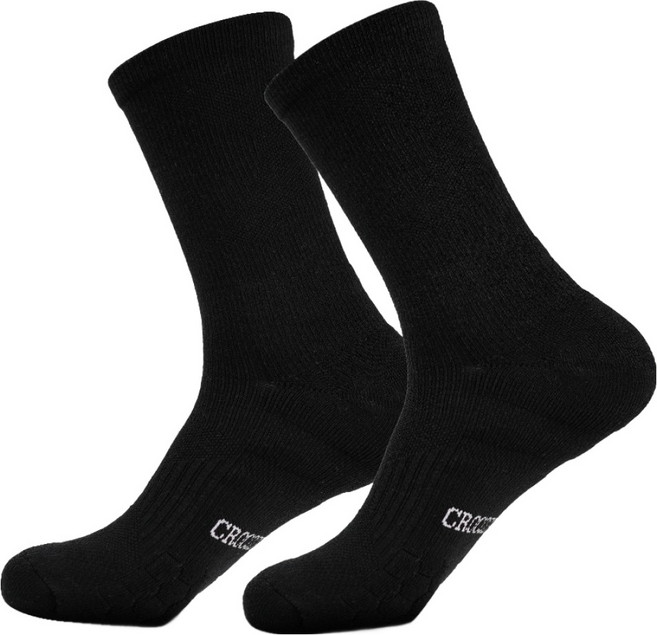 크로커다일 남성용 런닝 압박 쿠션 장목 양말 2족 세트, 블랙, 1세트