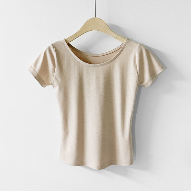 세이스타일 여성용 플리 라운드 캡소매 무지 반팔 티셔츠 기본