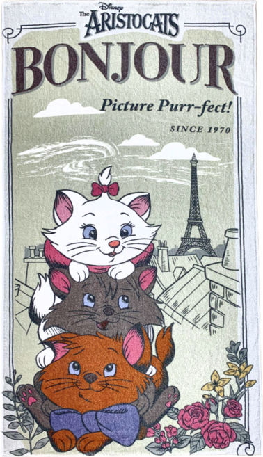 LIFE 來福牌 Disney 迪士尼貓印花浴巾 巴黎夥伴瑪麗貓, 1條