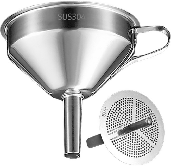 리빙메이커 주방 소분용 304스텐 깔때기 + 거름망 세트, 실버, 1세트