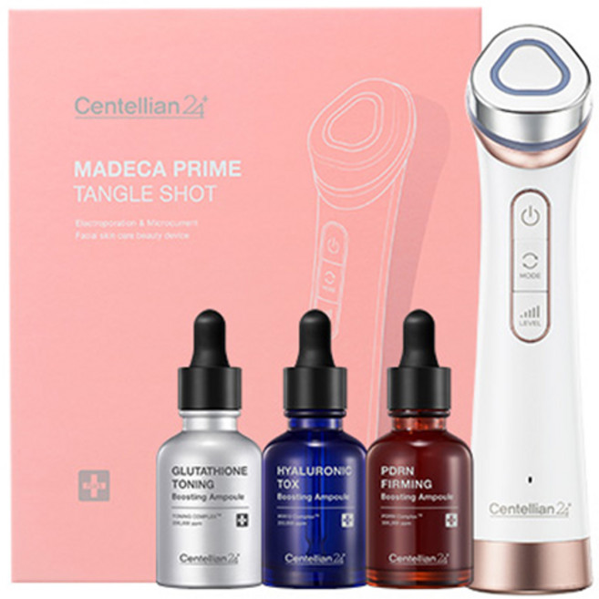 센텔리안24 마데카 프라임 탱글 샷 피부 미용기기 + 부스팅 앰플 3종 세트, 코랄(마사지기)