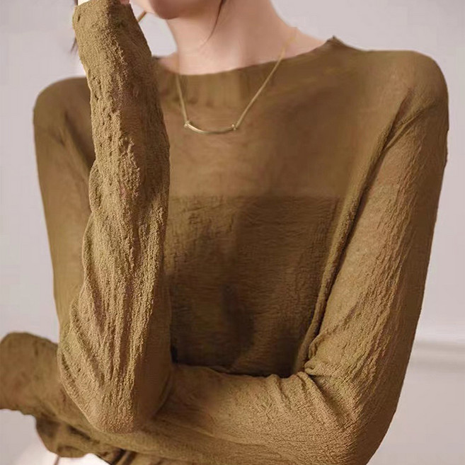 시크힐즈 여성용 슬렌더 시스루 긴팔 이너 티셔츠 00814