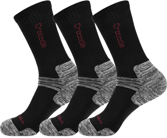 크로커다일 남성용 스포츠 쿠션 등산 장목양말 3족세트, 블랙, 1세트
