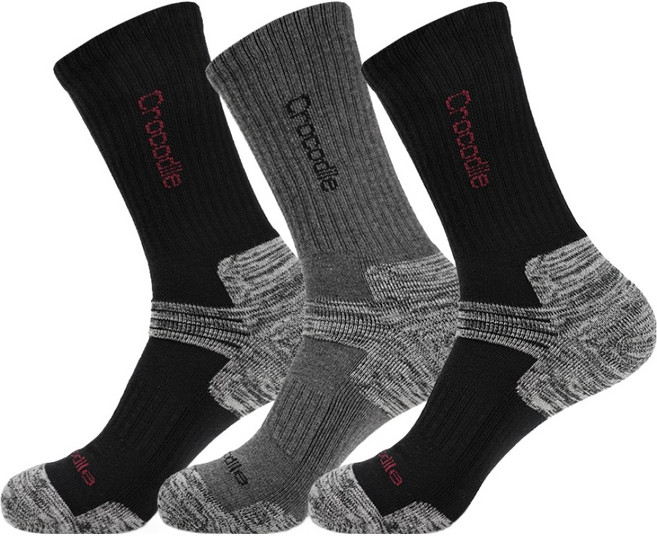 크로커다일 남성용 스포츠 쿠션 등산 장목양말 3족세트, 블랙2+그레이1, 1세트