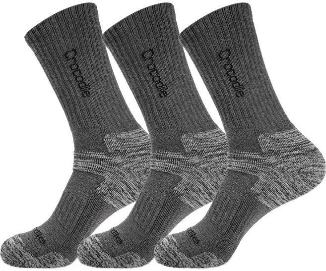 크로커다일 남성용 스포츠 쿠션 등산 장목양말 3족세트, 그레이, 1세트