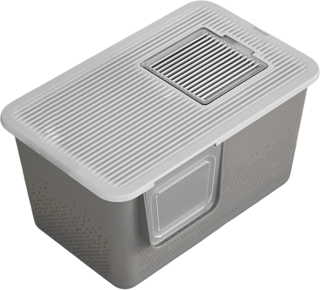 毛皇上一體式貓砂盆套裝 PP材質 加蓋封閉式, 紳士灰, 1組