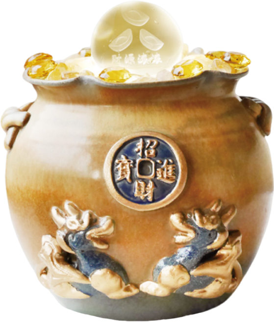 命運好好玩 湯鎮瑋 至尊金藍雙貔貅流水盆 8107094, 咖啡色 + 金色