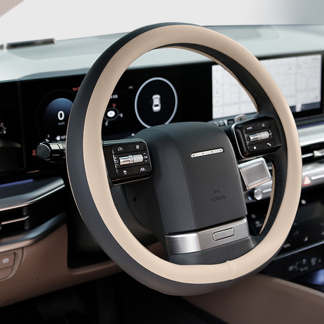 카렉스 블랙스 리얼 투톤 순정형 자동차 가죽 핸들커버, 바닐라