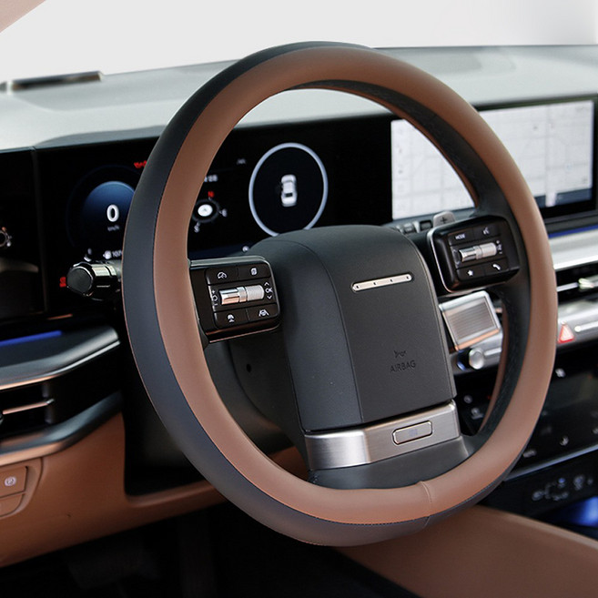 카렉스 블랙스 리얼 투톤 순정형 자동차 가죽 핸들커버, 브라운