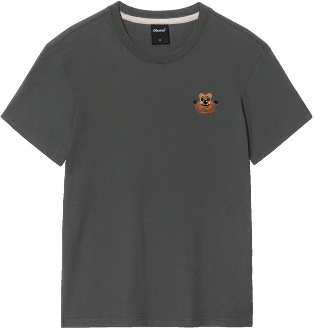 okstar 男女通用 Quokka 刺繡透氣短袖T恤 1TS022, 深灰色